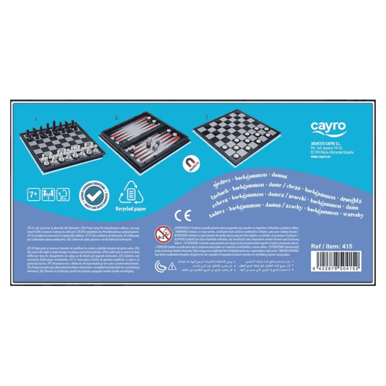 Ajedrez, Damas y Backgammon Magnético - Juego 3 en 1 de Cayro