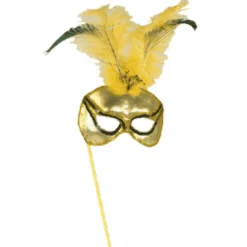 Antifaz con Baston Dorado Pluma