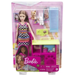 Barbie Conjunto de juego con casa de juegos para mascotas,
