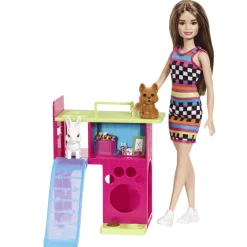 Barbie Conjunto de juego con casa de juegos para mascotas,
