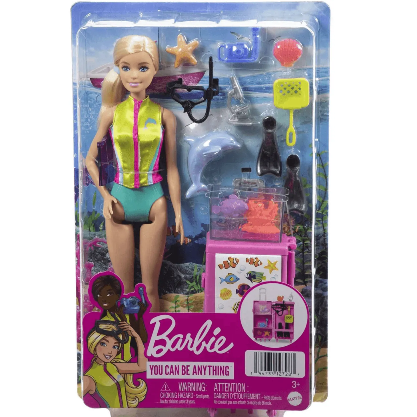 Barbie Tú puedes ser Bióloga marina Muñeca rubia 3 años