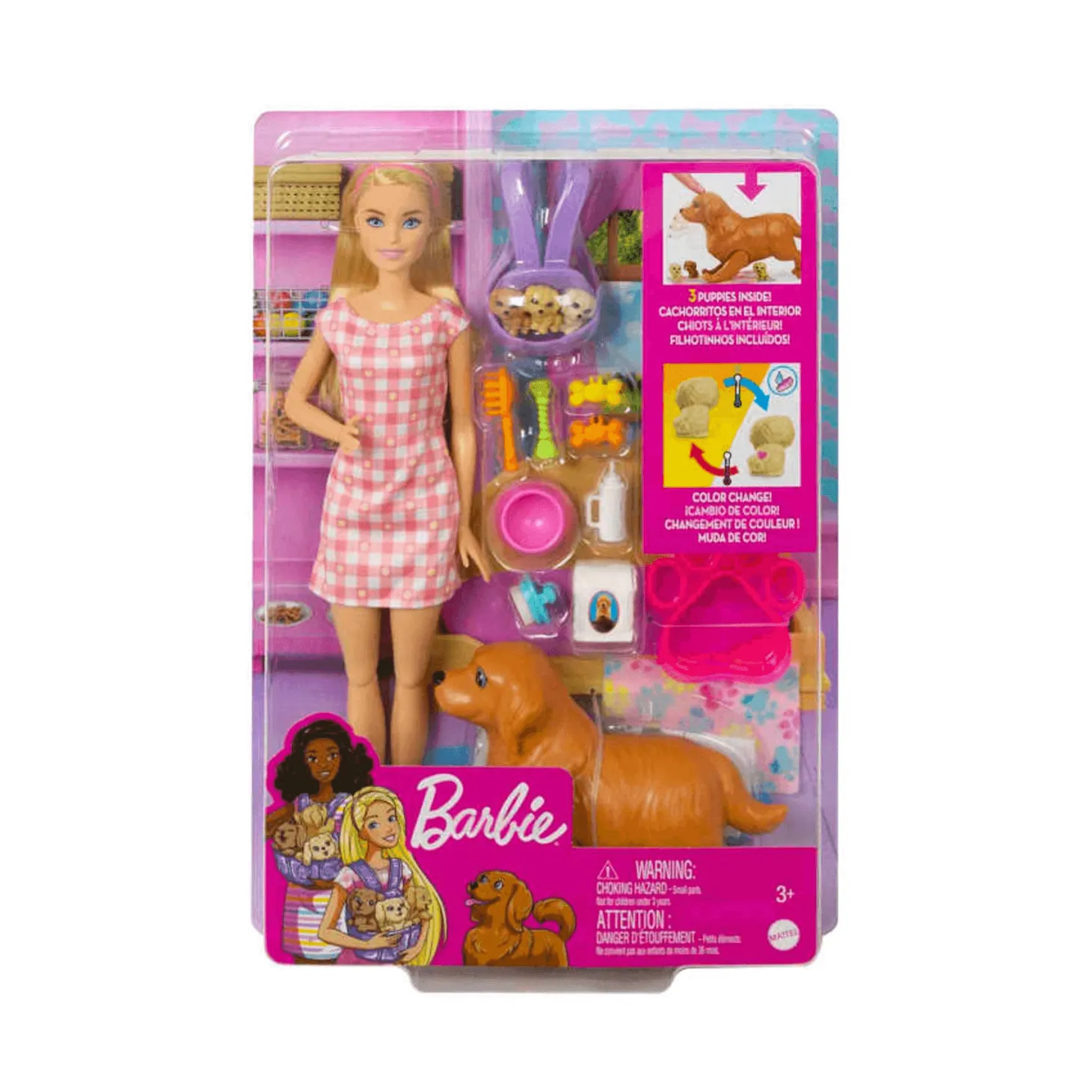 Barbie y sus cachorros Muñeca rubia y perritos de juguete 3 años