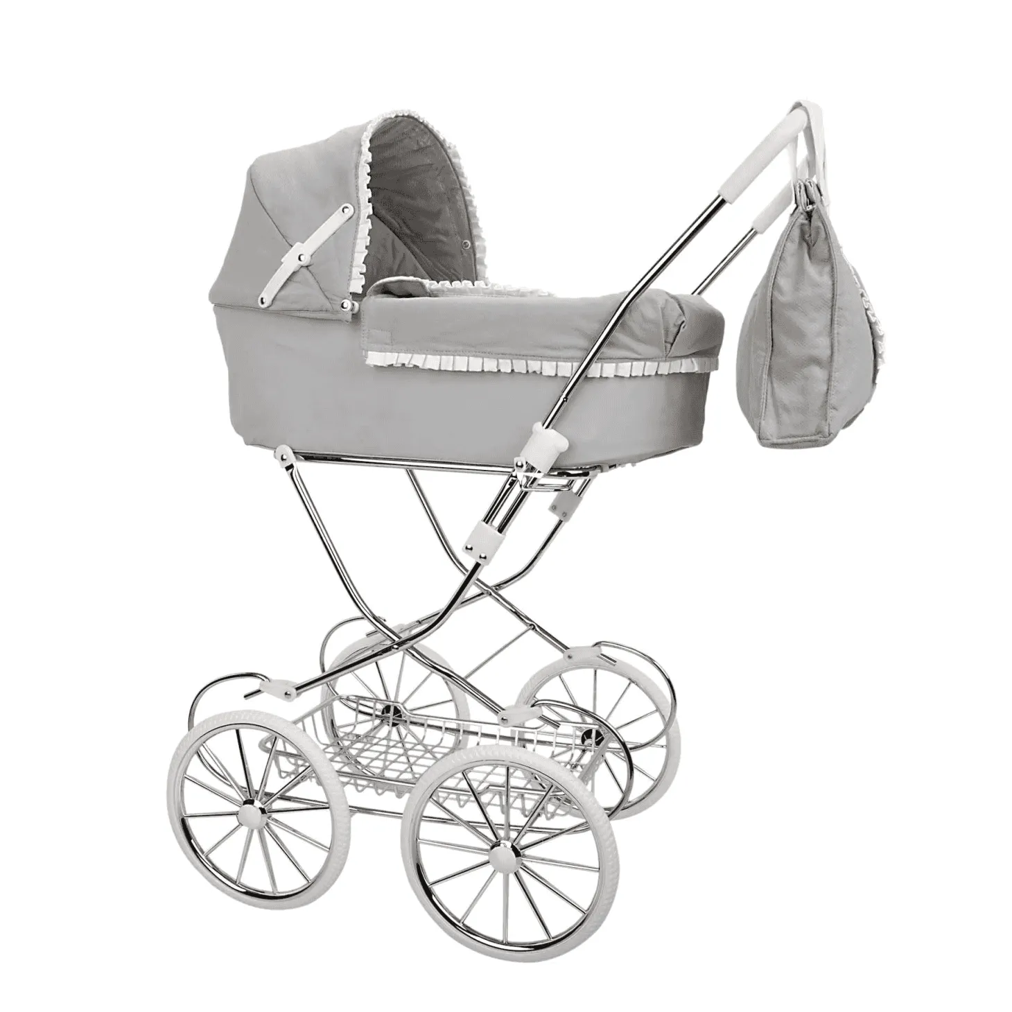 Carro de Muñecas Clásico Capota Gris con Bolso Arias