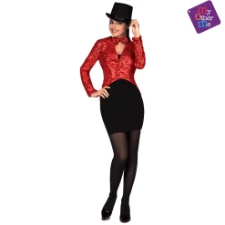 Chaqueta y pajarita Chaqué show woman color rojo para disfraz talla ML