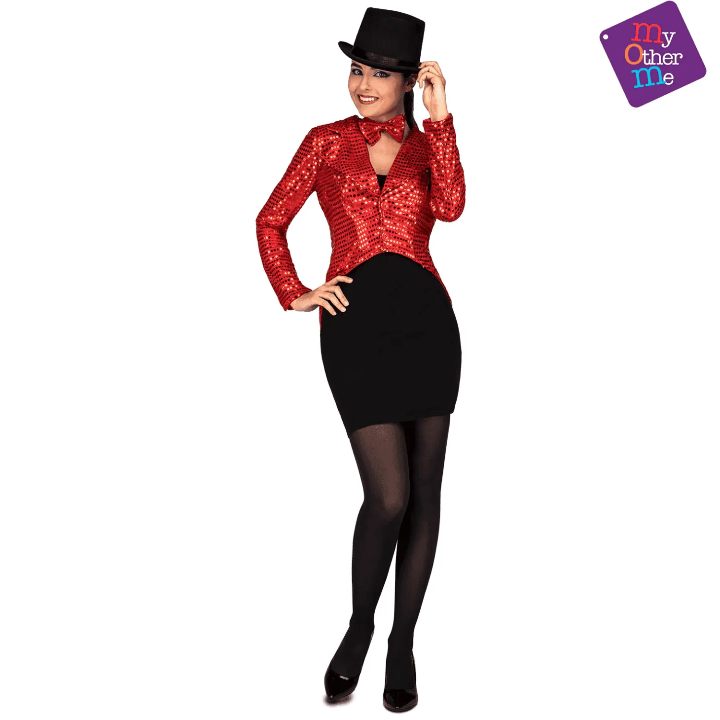 Chaqueta y pajarita Chaqué show woman color rojo para disfraz talla ML