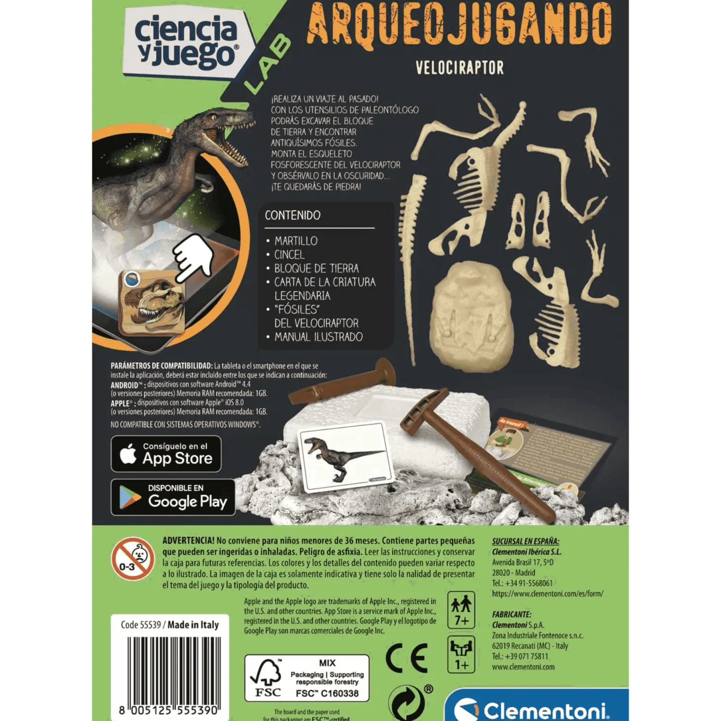 Clementoni Arqueojugando Velociraptor fosforescente