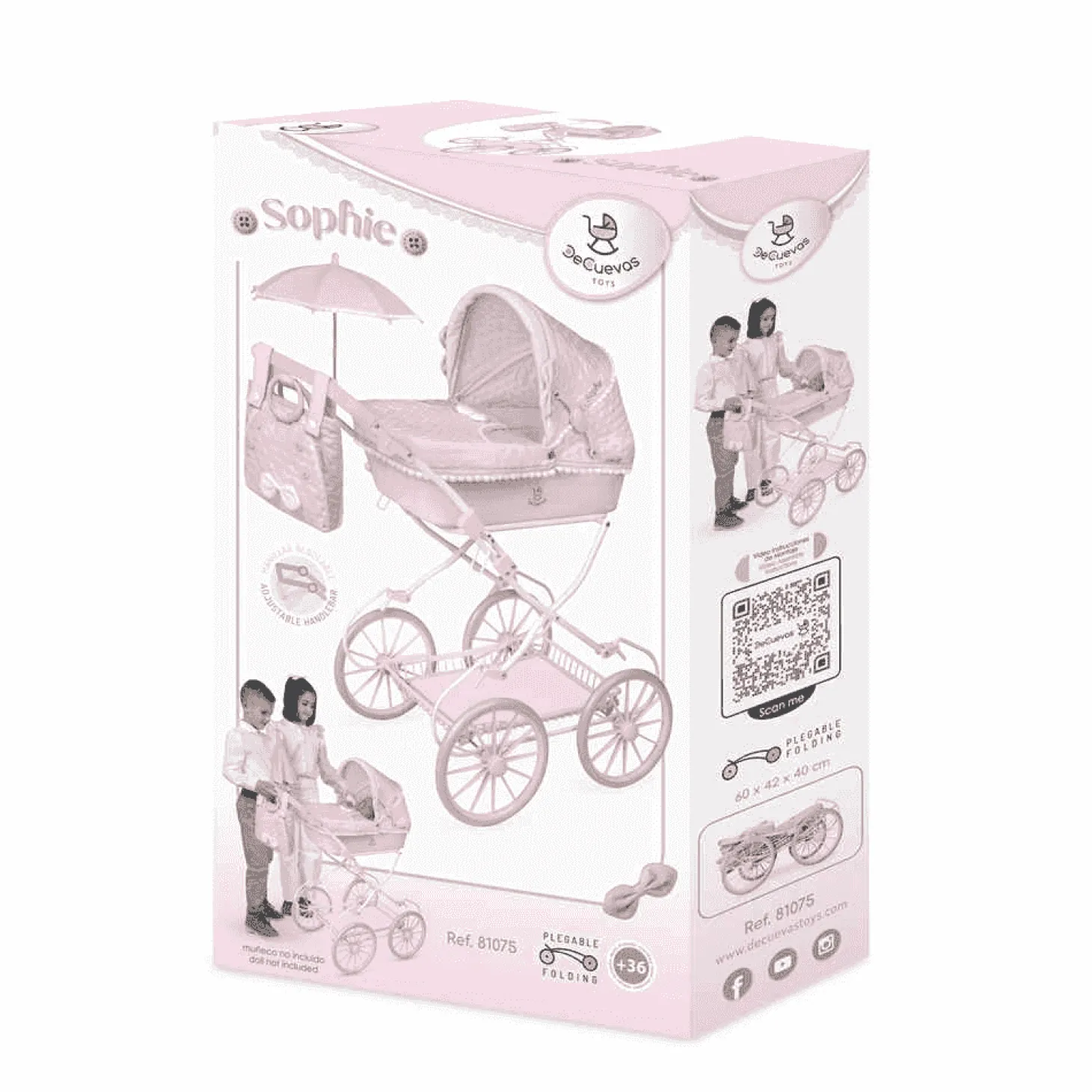 Coche de Muñecas Plegable con Sombrilla y Suspensión De Cuevas