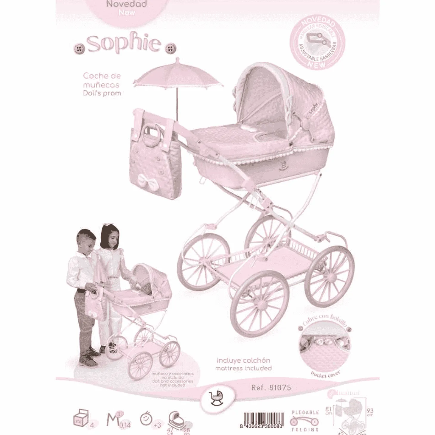 Coche de Muñecas Plegable con Sombrilla y Suspensión De Cuevas