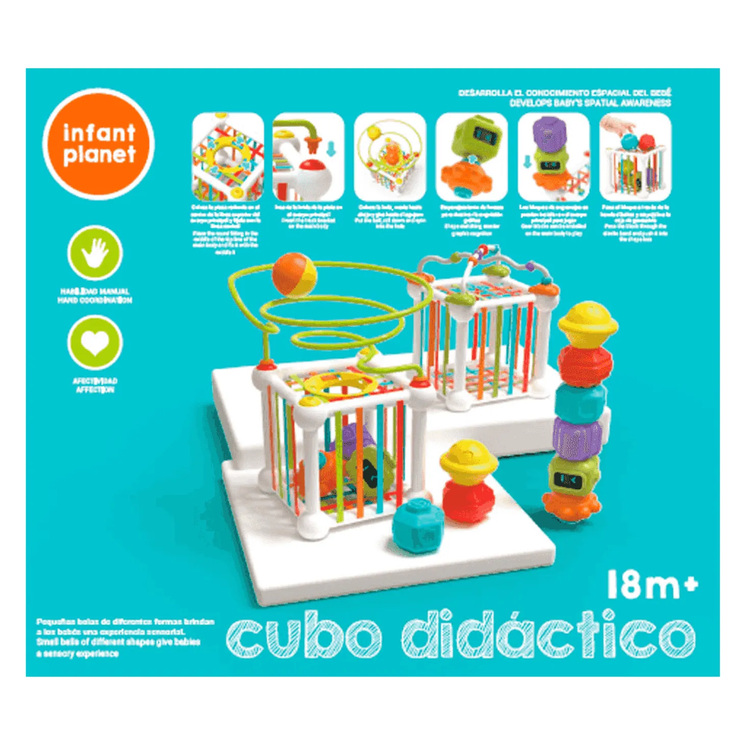 Cubo didáctico de actividades con bolas y formas (Infant Planet)