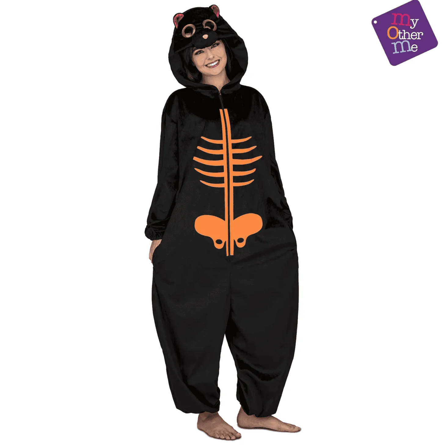 Disfraz de Big eyes esqueleto naranja adulto talla S