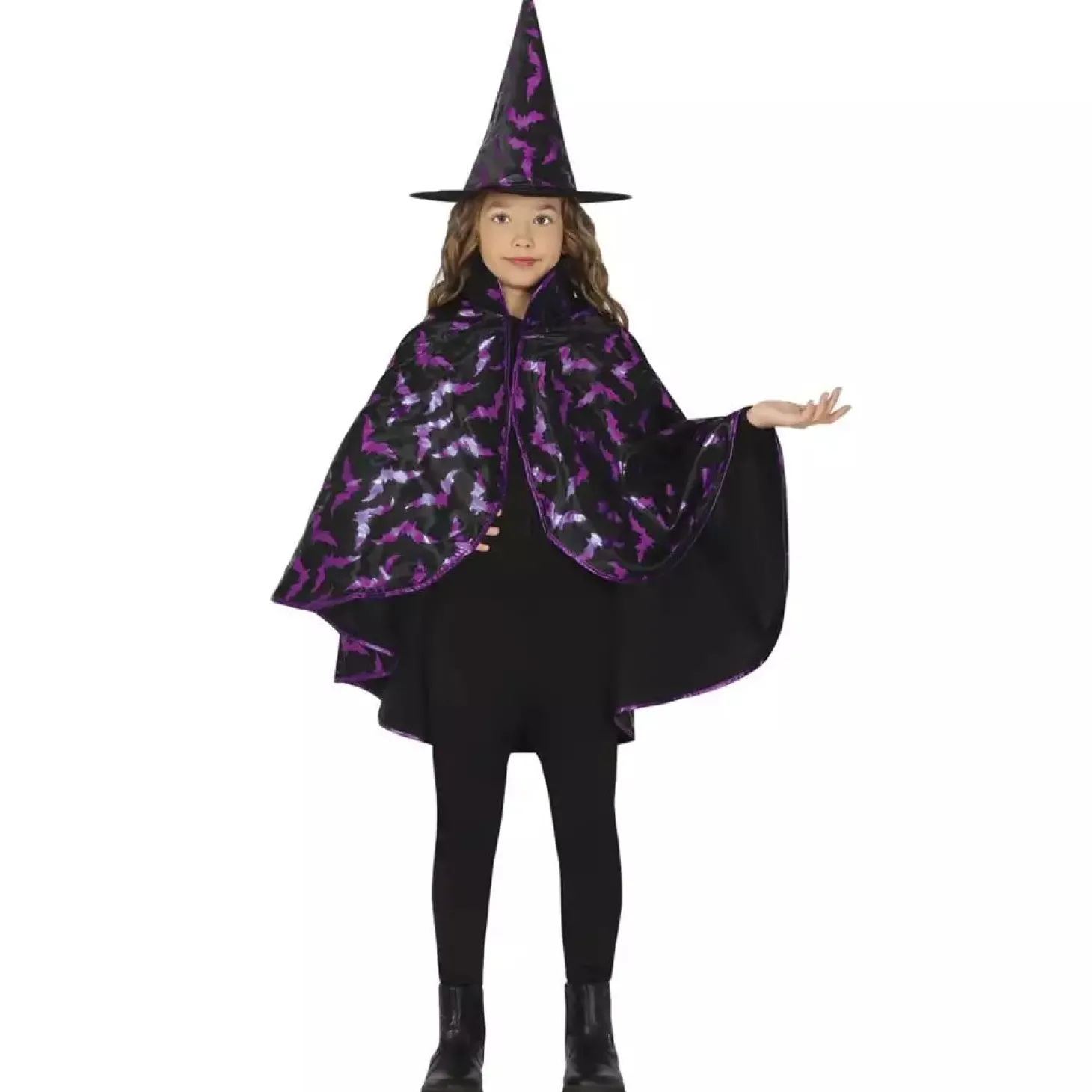 Disfraz Halloween Infantil Bruja Capa Y Sombrero 50 cm
