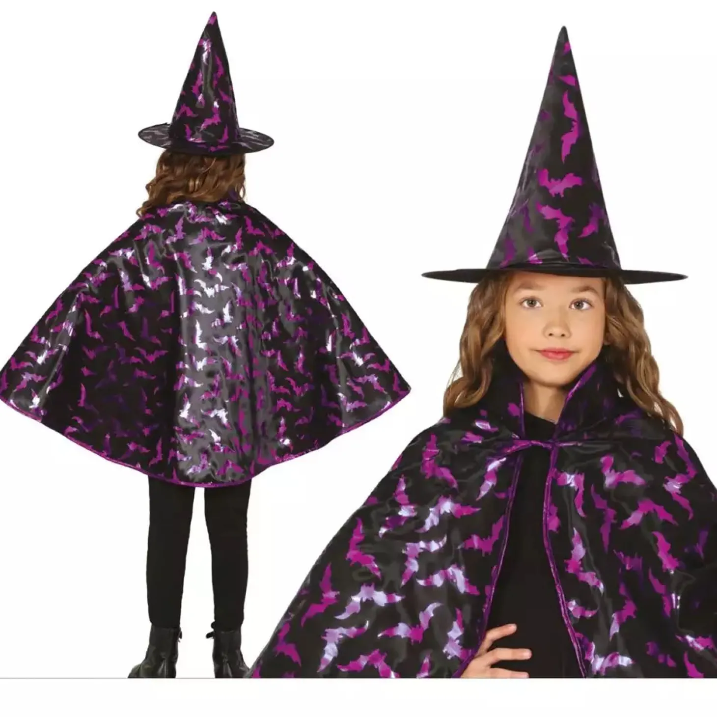Disfraz Halloween Infantil Bruja Capa Y Sombrero 50 cm
