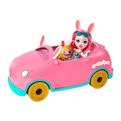 Enchantimals Bunnymóvil Muñeca Bree Bunny con coche rosa descapotable