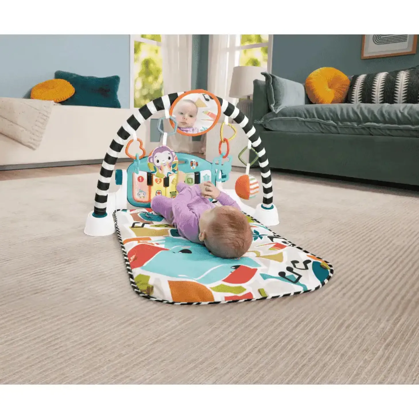 Fisher-Price Alfombra con piano con luces y sonidos Kick & Play Glow & Grow - Juguete de Fisher-Pric
