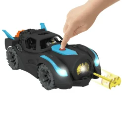 Fisher-Price Imaginext DC Super Friends Batmóvil Power Reveal Coche de juguete con luces ultraviolet