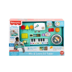Fisher-Price Ríe y aprende Mesa de mezclas DJ musical Piano de juguete con actividades, luces y soni