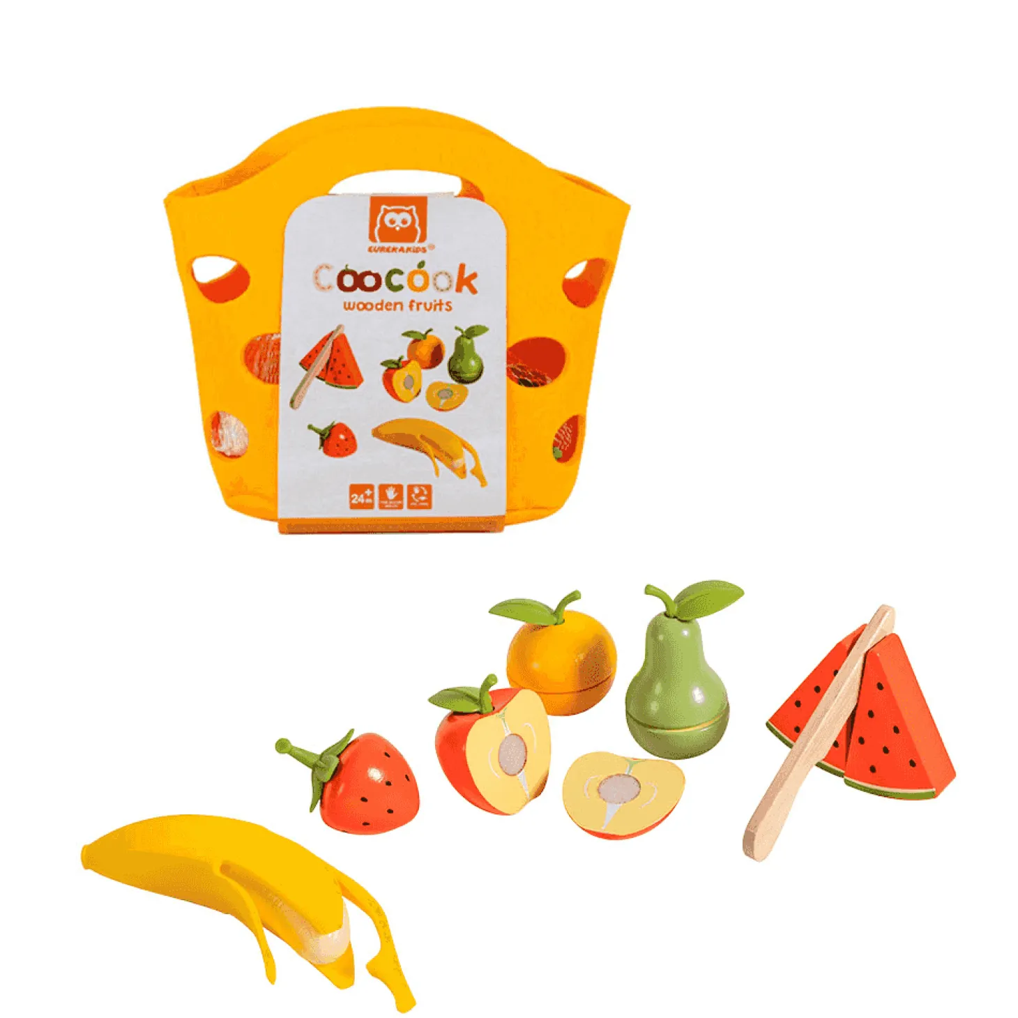 Frutas de madera con cuchillo de juguete – Set de cortar y jugar (Eurekakids)