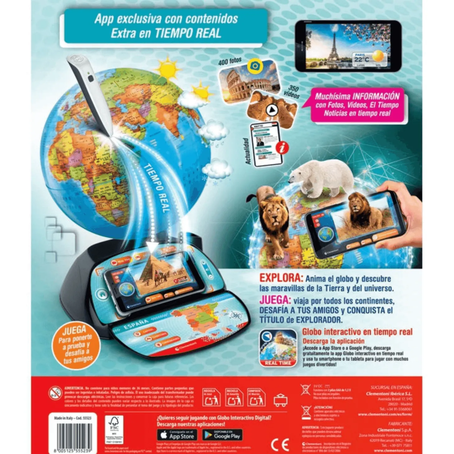 Globo Interactivo Real Time Clementoni | Aprende Geografía con Realidad Aumentada | Desde 7 Años
