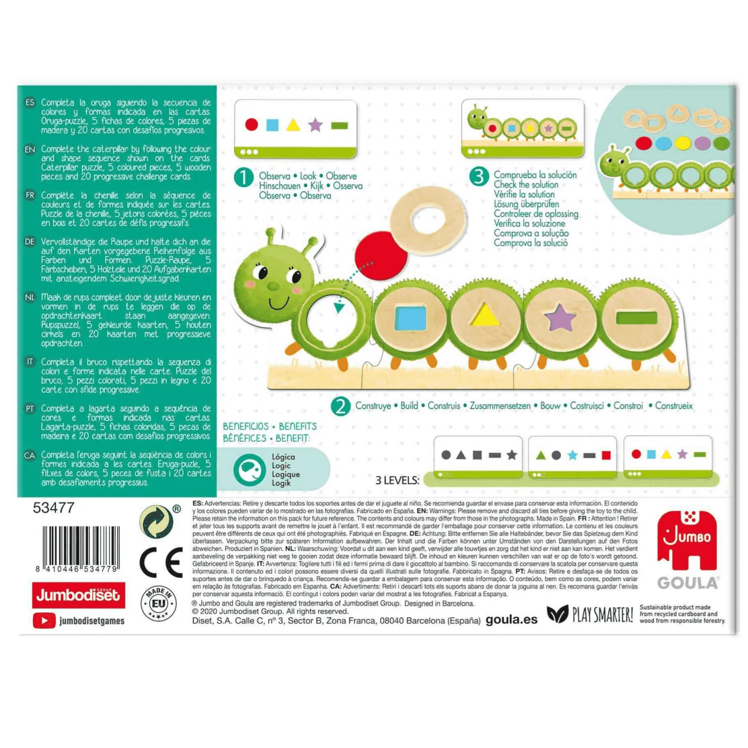 Goula Juego Preescolar De La Oruga Oli Formas y Colores Madera