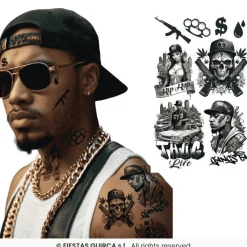 Hoja tatuajes Thug Life 14 x 30 cm – Calcomanías temporales para disfraces de Halloween