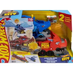 Hot Wheels Dragón Transportador con Ataque Doble – Pista transformable con 2 coches