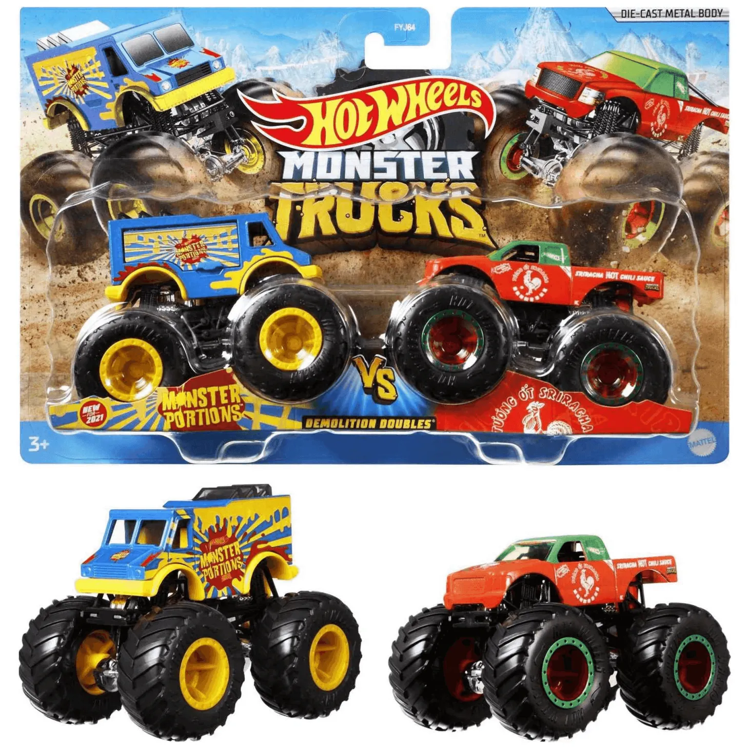 Hot Wheels Monster Truck coches de juguetes duetos de demolición 1:64 modelos surtidos (Mattel FYJ64
