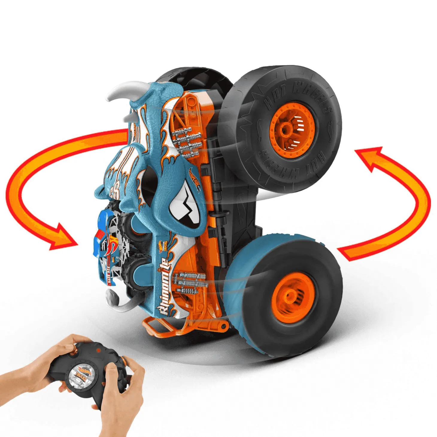 Hot Wheels Monster Trucks HW Transforming Rhinomite RC a escala 1:12 con camión de juguete Race Ace