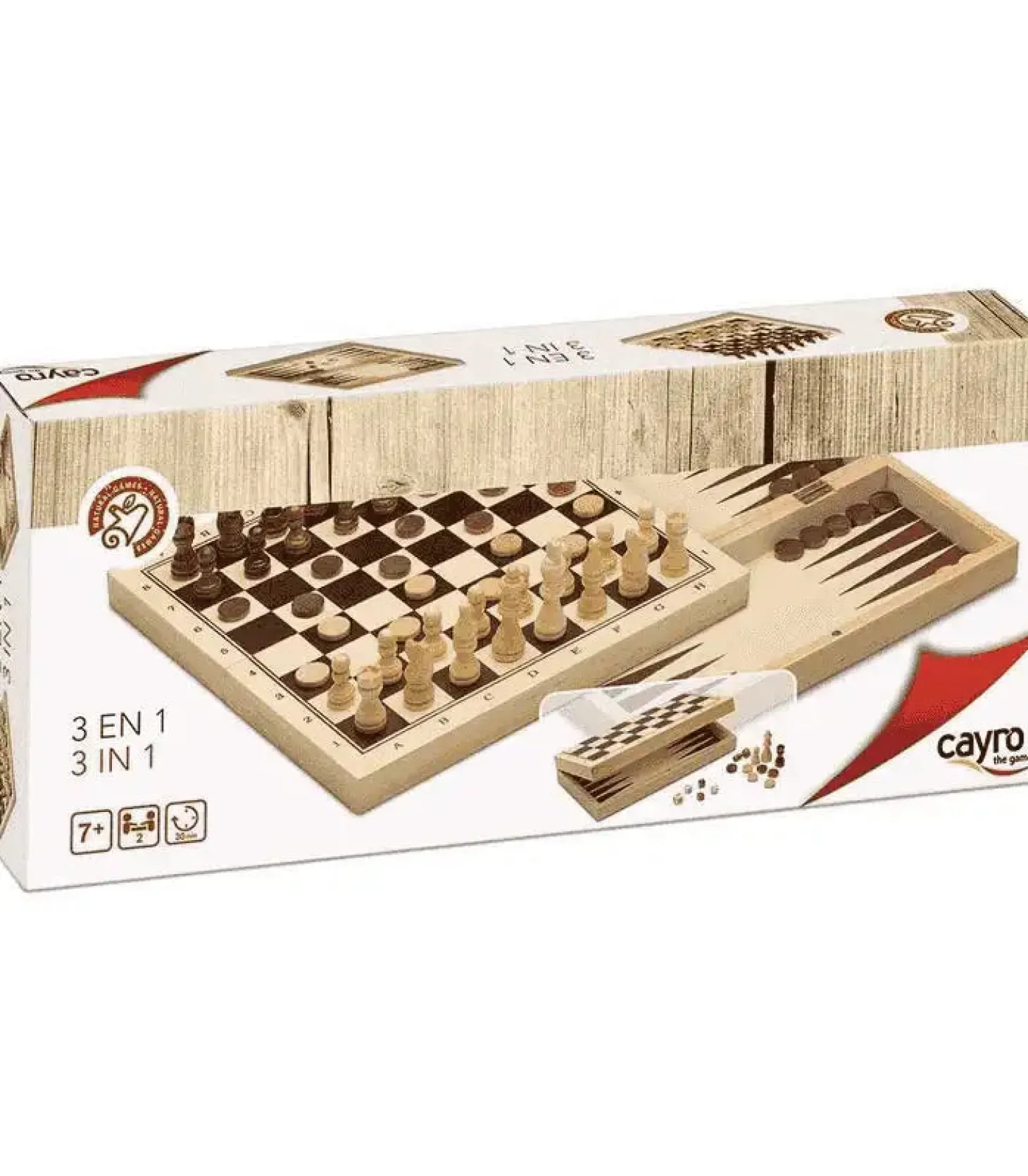 Juego 3 en 1 de Madera – Ajedrez, Damas y Backgammon