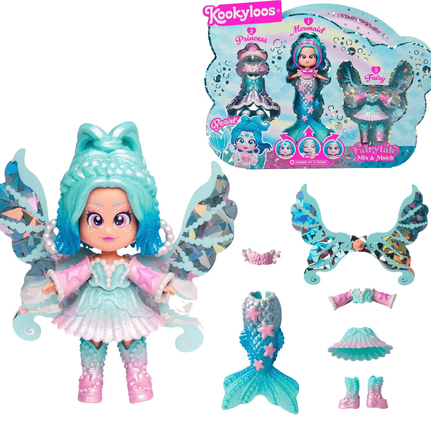 KookyLoos Fairytale Mix & Match - Muñeca con 3 Outfits