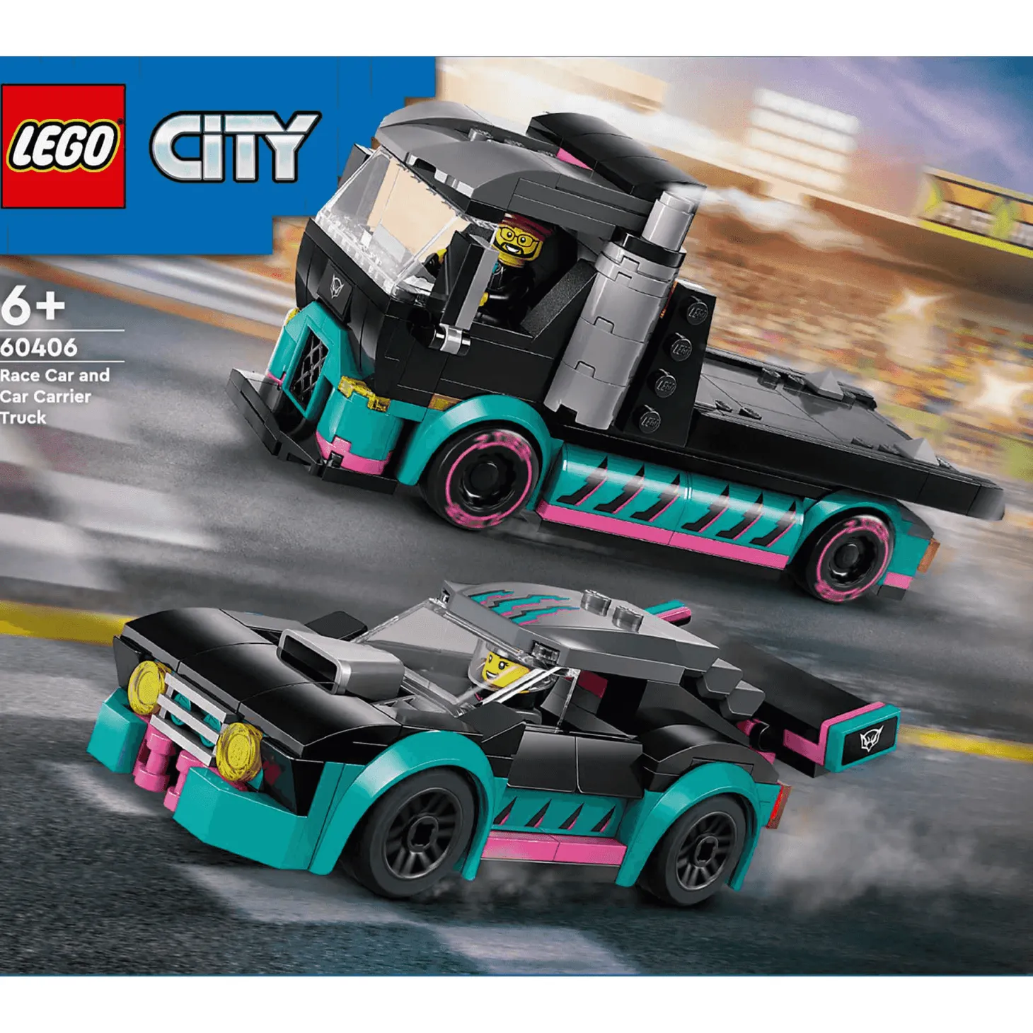 LEGO City Coche de Carreras y Camión de Transporte Juguete de construcción 60406