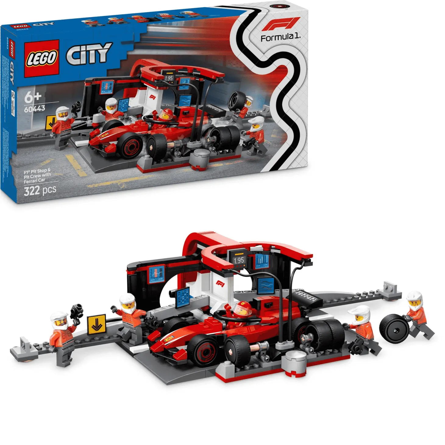 LEGO City Parada en Boxes de F1 y Equipo de Mecánicos con Coche Ferrari 60443