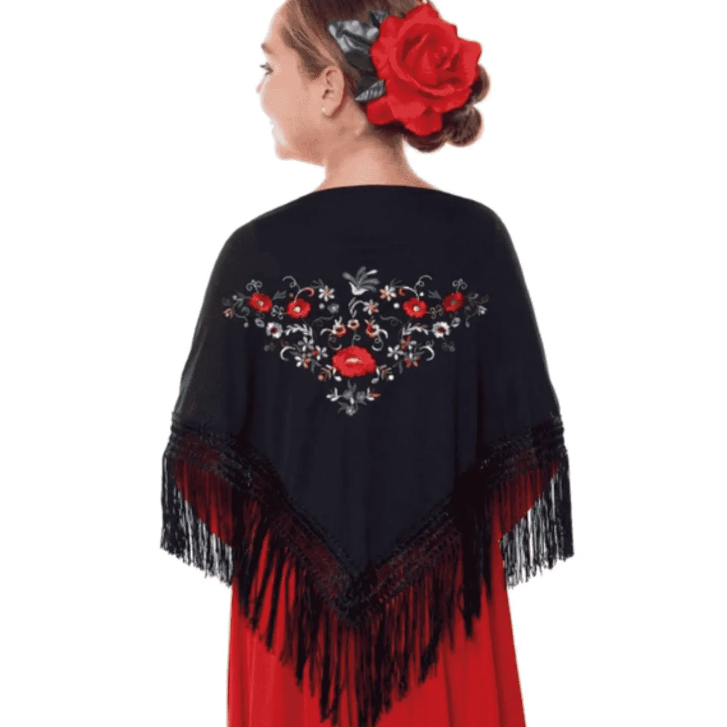 Mantón Bordado Chulapo Negro con Flecos – Tamaño Pequeño