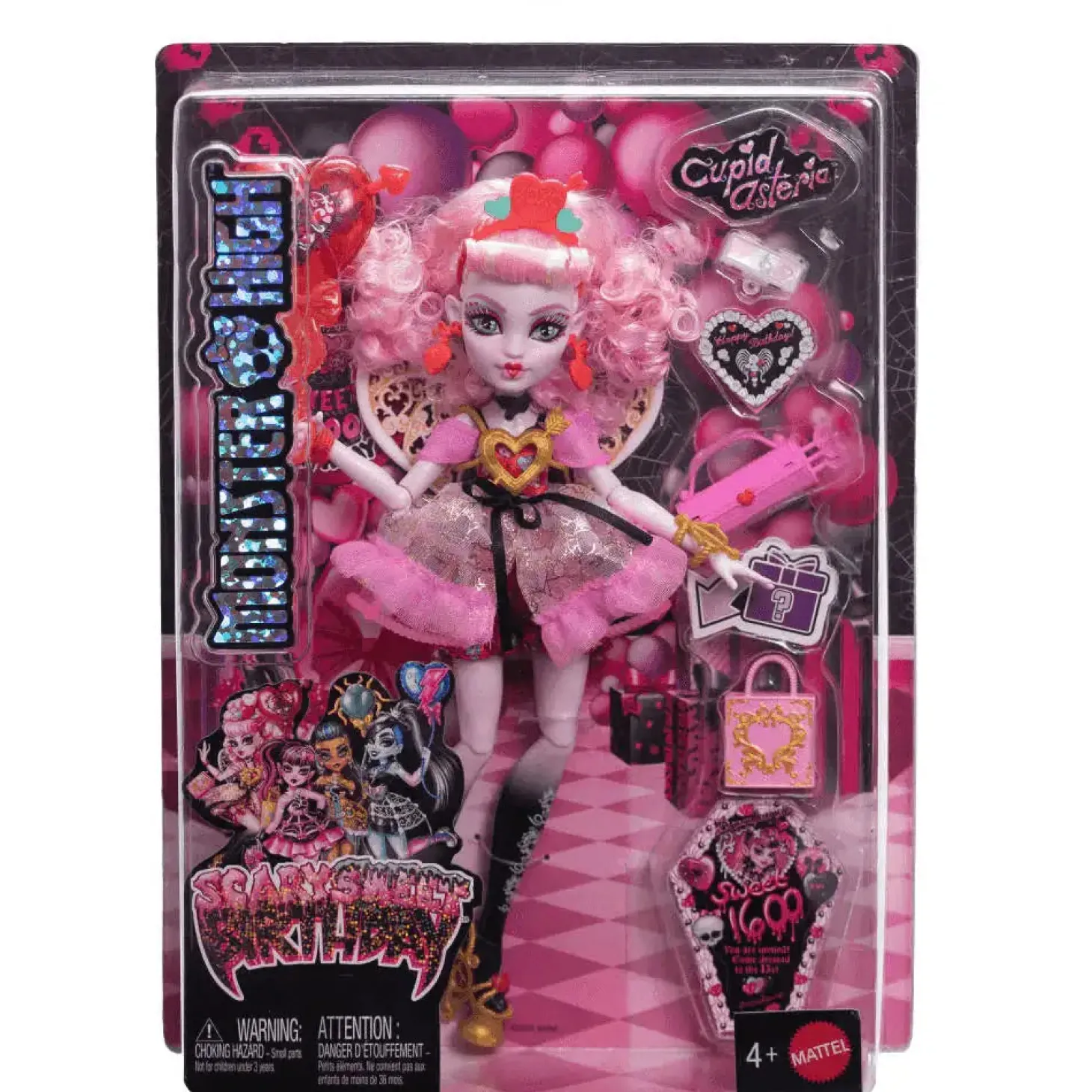 Monster High Cumplespantos Cupid Asteria – Muñeca de fiesta con alas y accesorios románticos