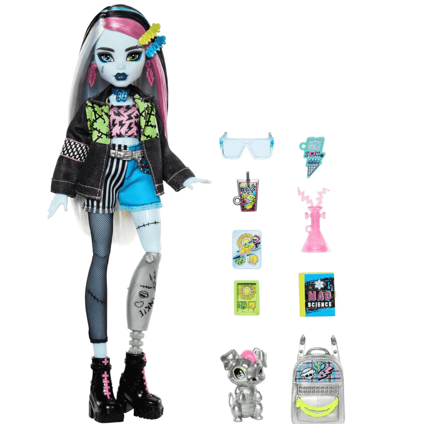 Monster High Muñeca Frankie Stein con Mascota Watzie y Accesorios