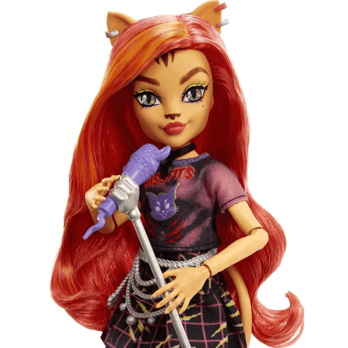 Monster High Toralei Stripe Muñeca articulada con mascota, micrófono y accesorios de moda, juguete +