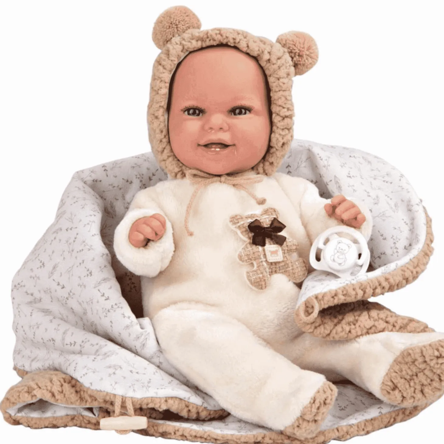 Muñeca Arias Babyto Marrón con Manta de Osito y Peso Realista 35 cm