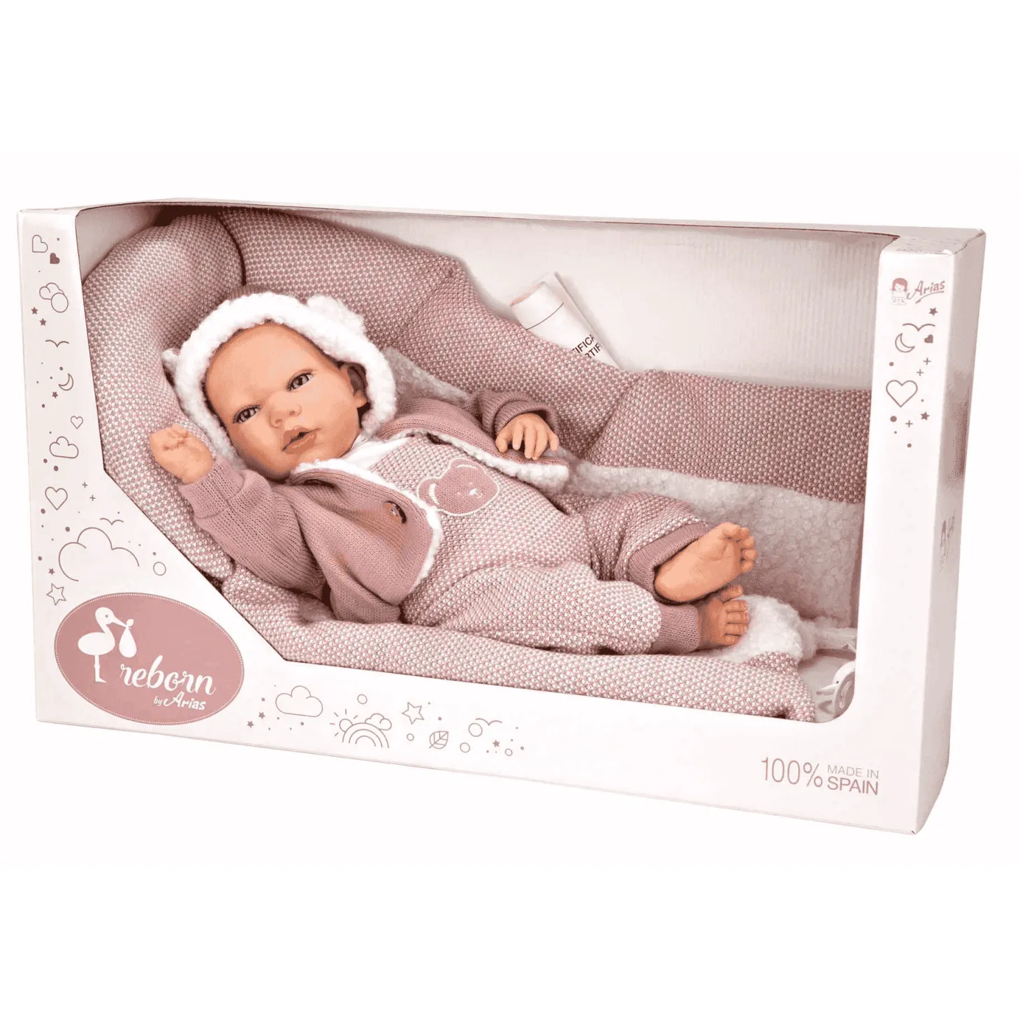 Muñeca Bebé Reborn Gadea rosa con manta