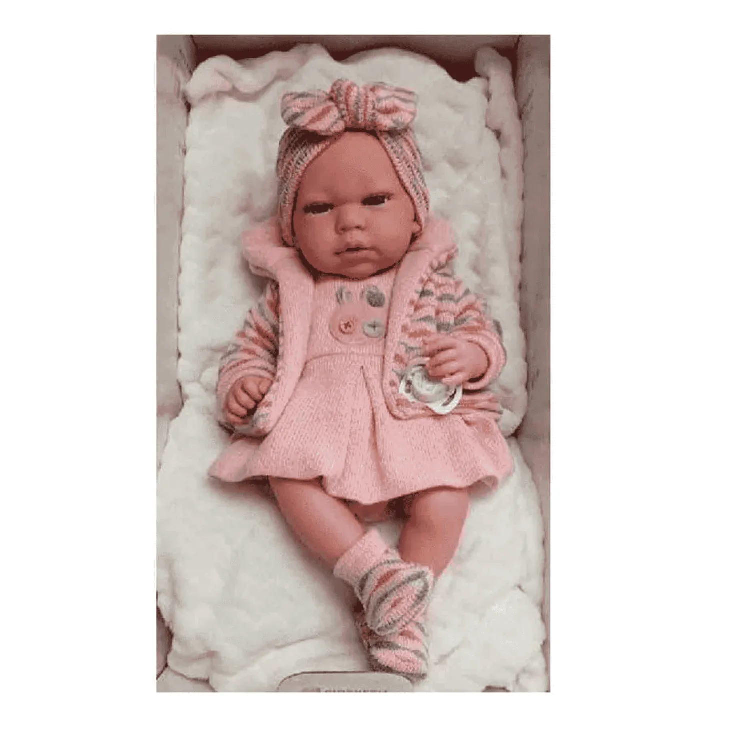 Muñeco Elegance de 40 cm bebé rosa cuerpo vinilo