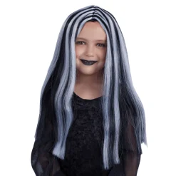 Peluca Brujita Infantil Negra con Mechas Blancas