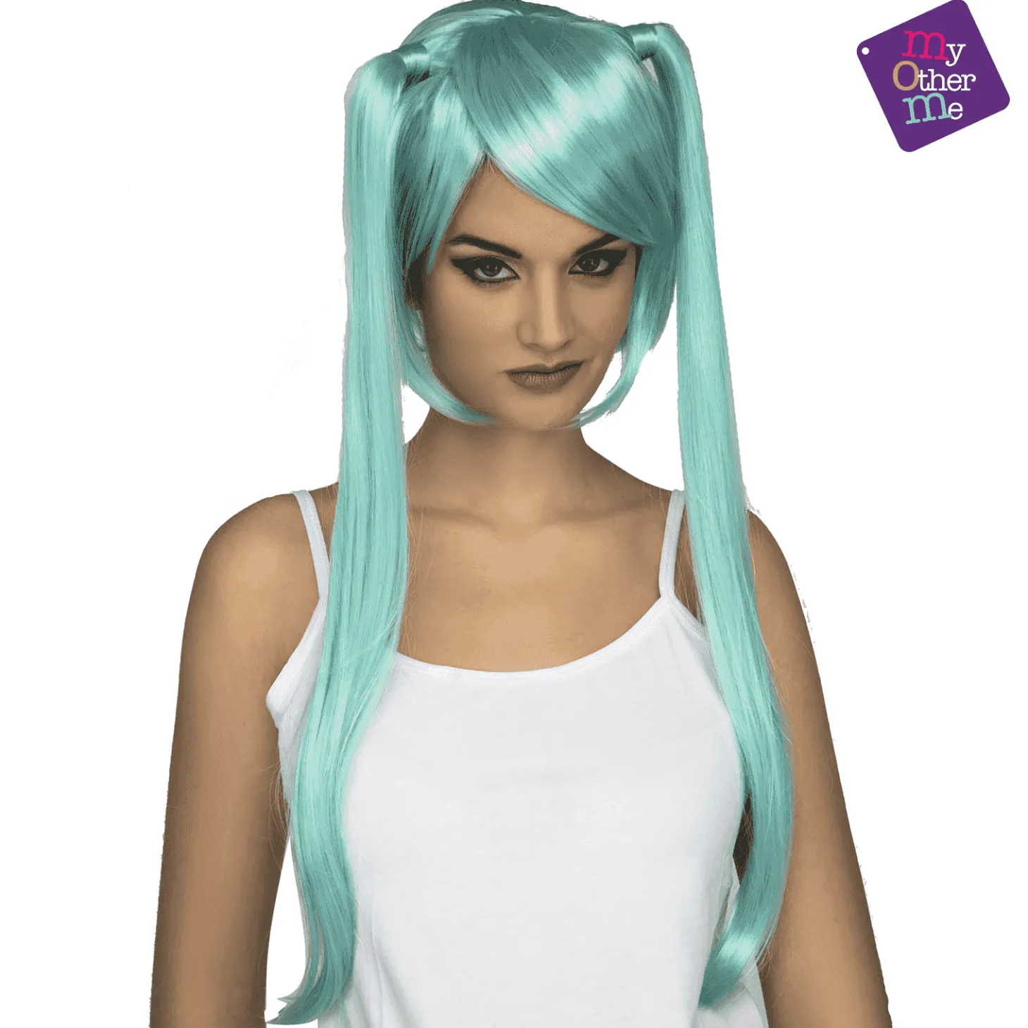 Peluca Manga color azul para disfraz