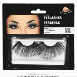 Pestañas negras jumbo con brillo y adhesivo – Maquillaje Disfraces
