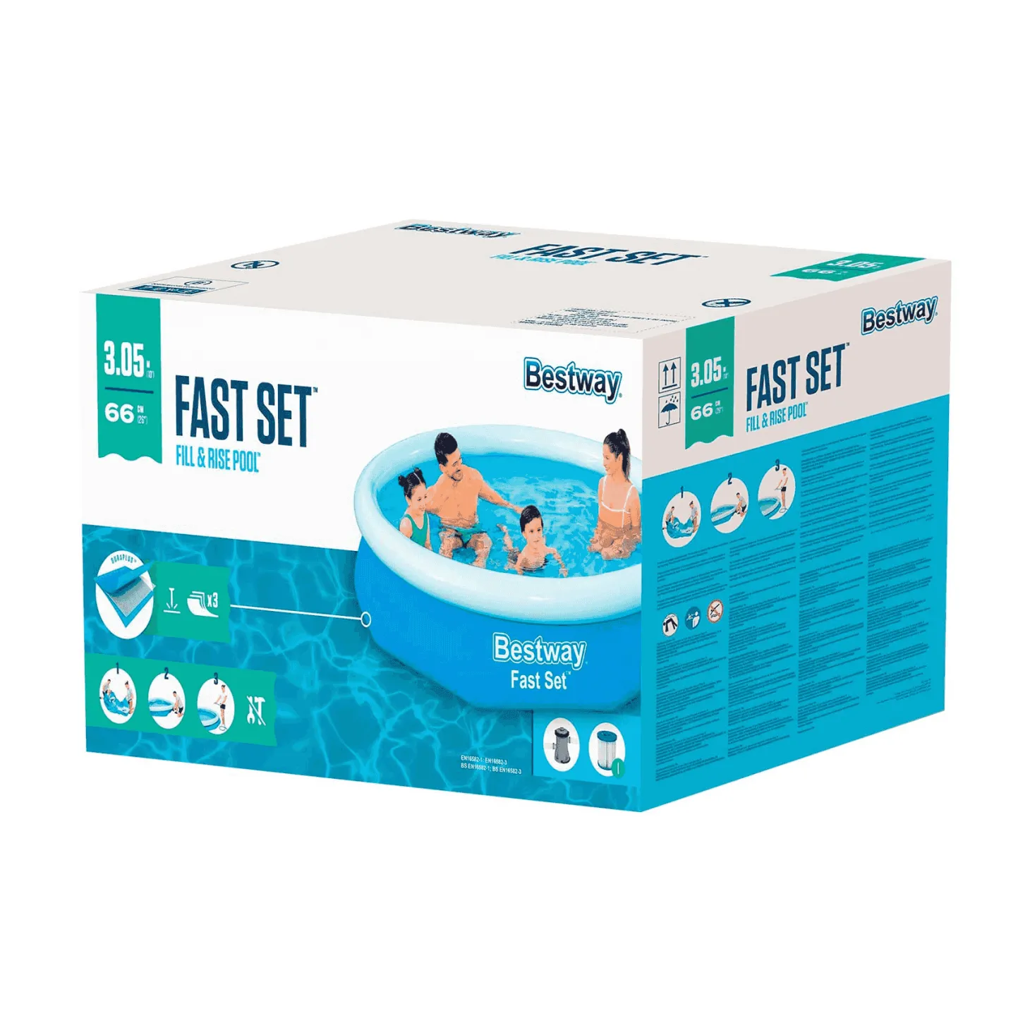 Piscina Desmontable Autoportante Fast Set 305×66 cm con Depuradora de Cartucho