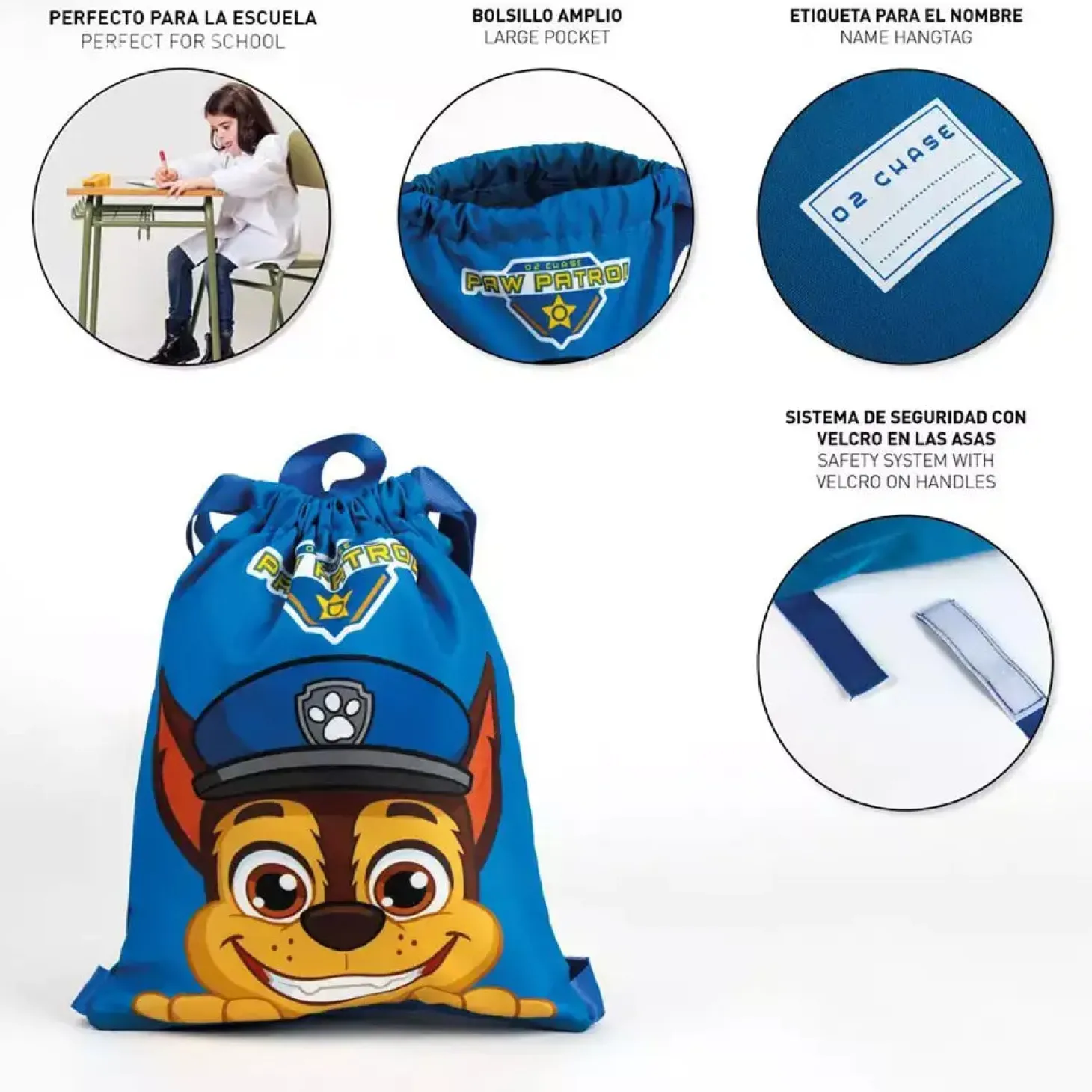 Saquito Escolar Chase Paw Patrol