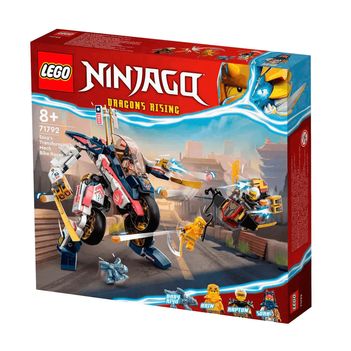 Set de juguetes de construcción LEGO NINJAGO 71792 Moto de Carreras Transformable en Meca de Sora