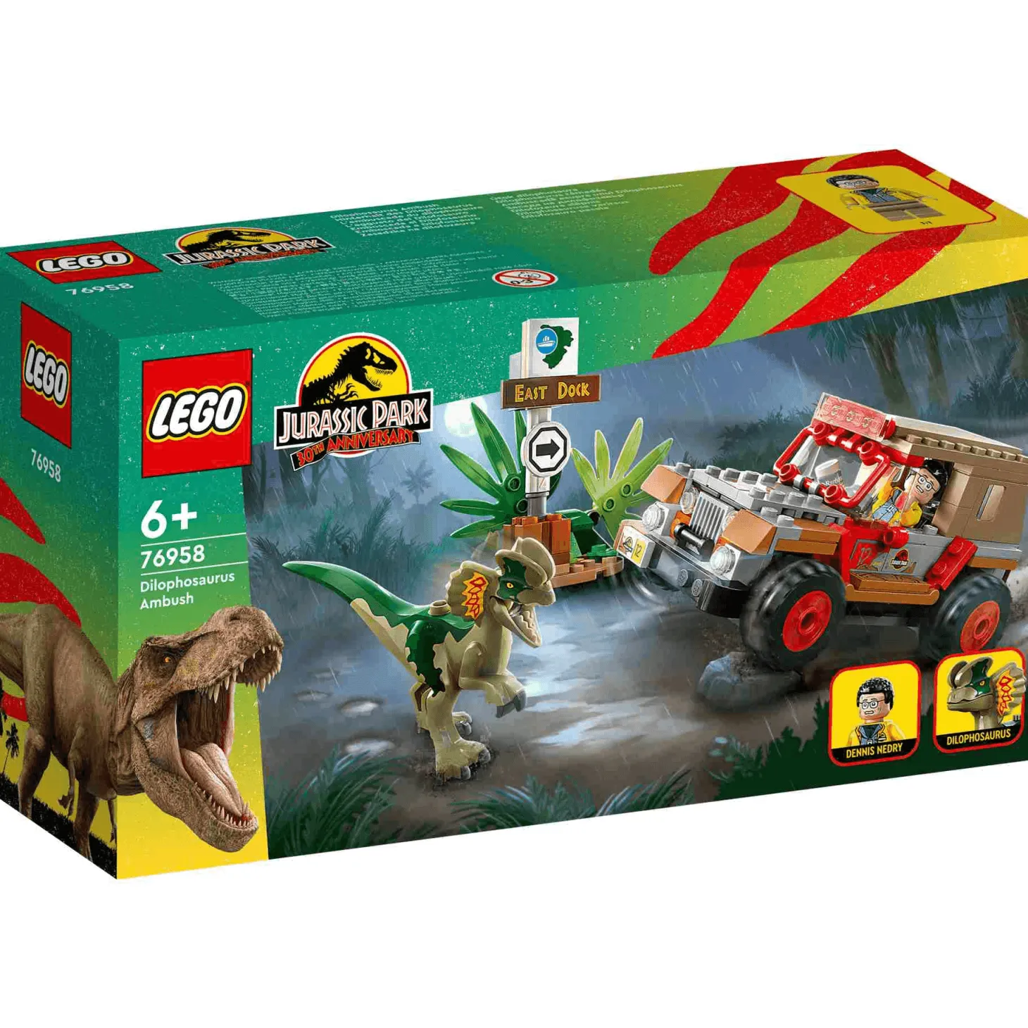 Set de juguetes de construcción LEGO Jurassic Park 76958 Emboscada al Dilofosaurio 211 piezas