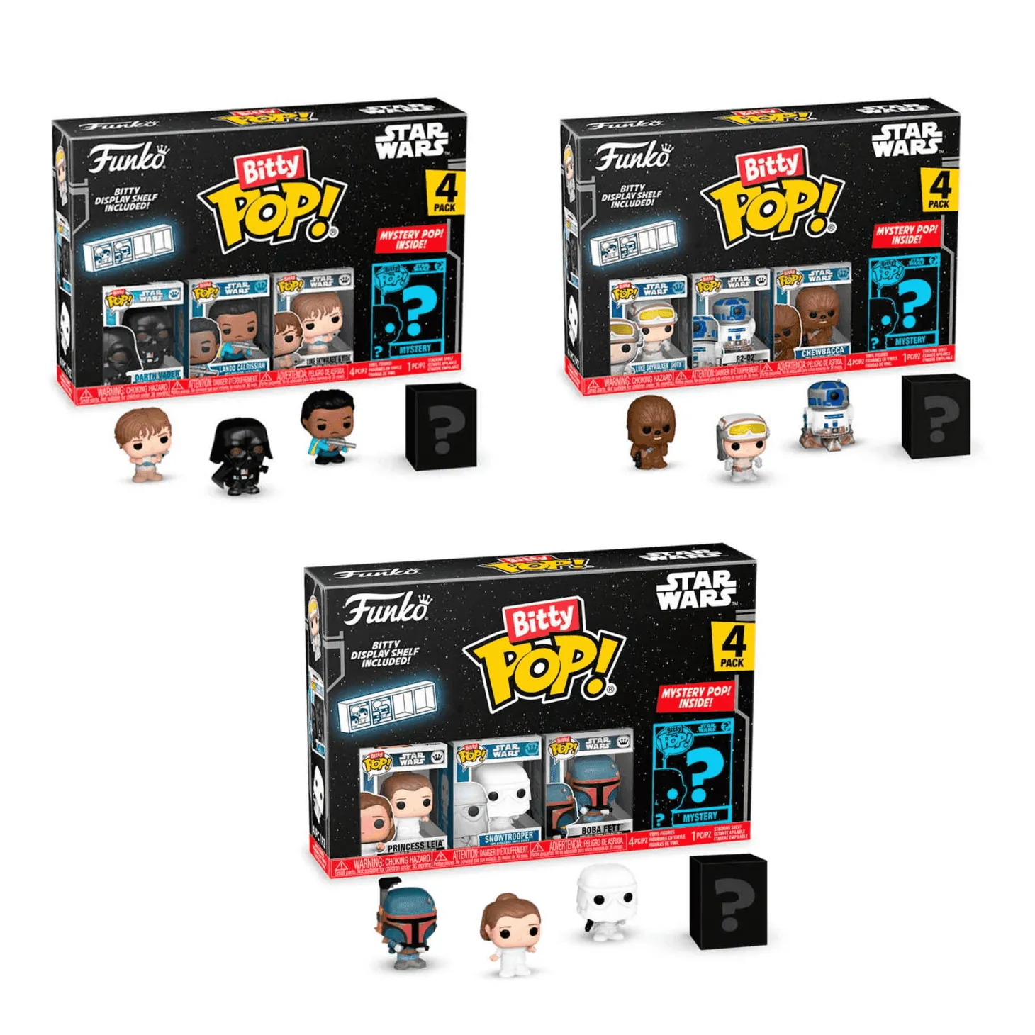 Set Funko Bitty Pop Star Wars Serie 2 - Pack 4 figuras vinilo - Coleccionables y detalladas - Para f