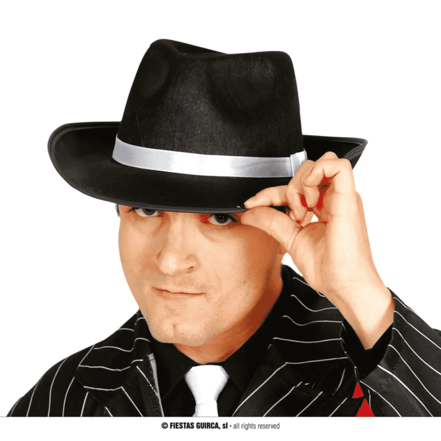 Sombrero Gánster Negro Con Cinta Blanca