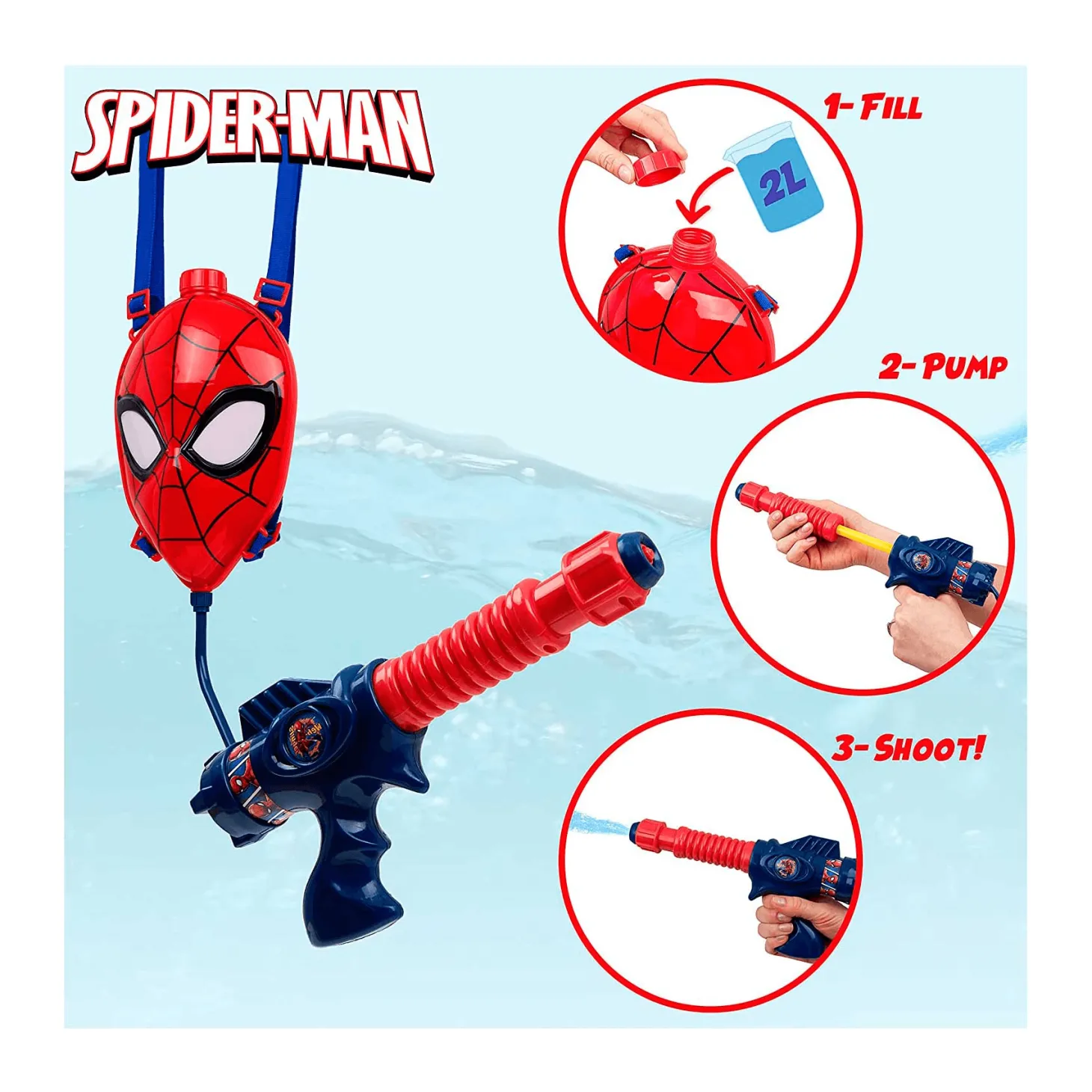 Spiderman Pistola de Agua con Mochila