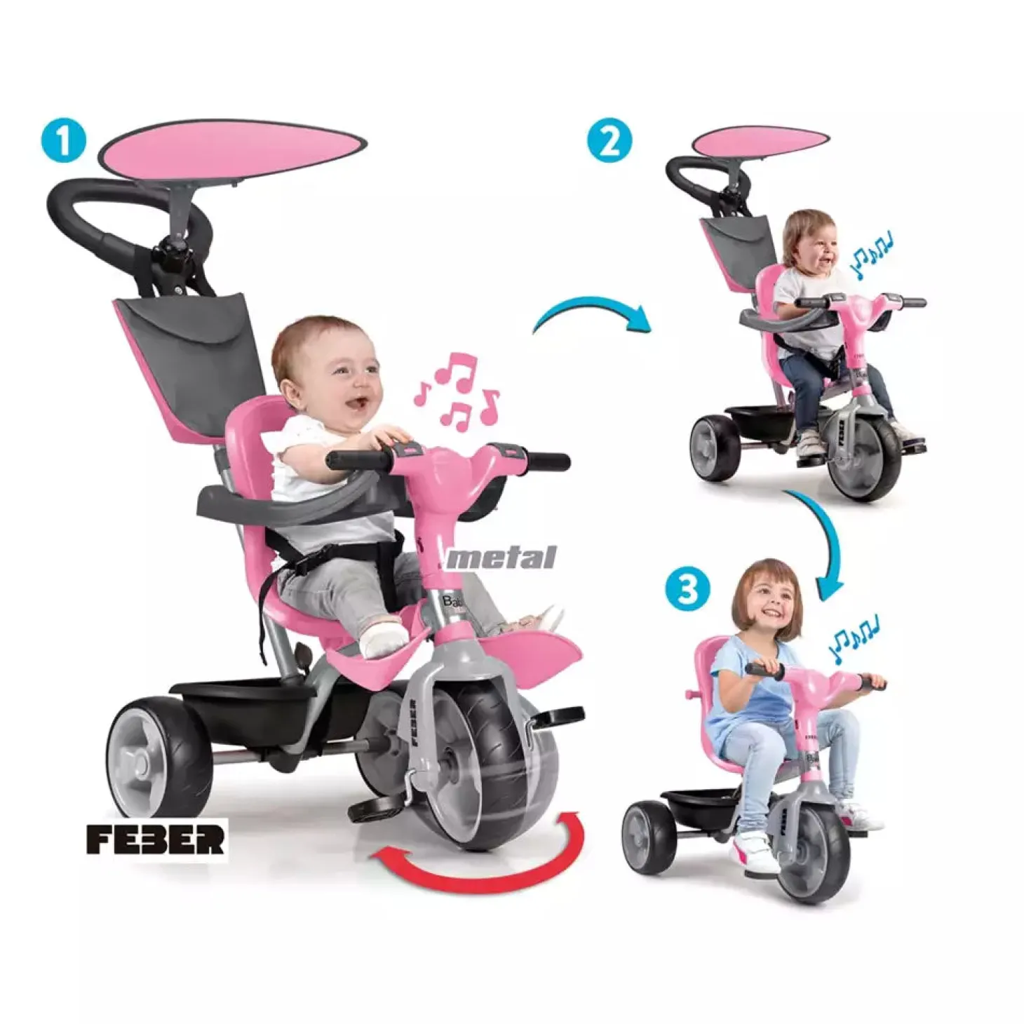 Triciclo evolutivo Baby Plus Music Pink