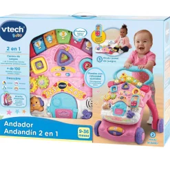 VTech Andador Andandín 2 en 1 rosa, Correpasillos con patas plegables, panel extraíble y regulador